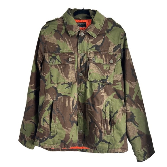 Abercrombie & Fitch Green Camo Jacket Mens Large Military Hunting Orange Quilted - Picture 1 of 7